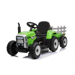 Otroški traktor na akumulator WORKERS s prikolico, zelen - pogon na zadnja kolesa, 12V baterija, širok plastični sedež, 2,4 GHz daljinski upravljalnik, MP3 predvajalnik - USB/Bluetooth, LED luči