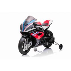 Otroški motor na akumulator BMW HP4 RACE 12V - rdeč, originalna licenca, 12V akumulator, EVA mehka kolesa, 2 x 35 W motorji, vzmeti, kovinsko ogrodje, kovinske vilice, pomožna kolesa