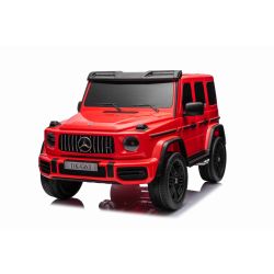 Električni avto Mercedes-Benz G63 AMG 4x4² Dvosed 12V, rdeč, MP3 predvajalnik z USB/AUX vhodom, 4x4 pogon, Akumulator 12V14Ah, EVA platišča z vzmetenjem, Usnjeni sedeži, Daljinec, Licenca