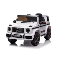 Otroški avto na akumulator Mercedes G, bela - EVA kolesa, enosedežni, 12V baterija, 2,4 GHz, 2X MOTOR, USB, SD kartica, originalna licenca